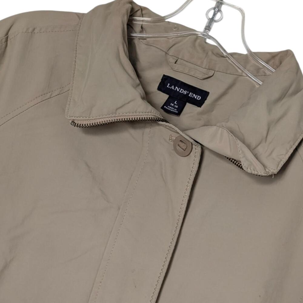 Lands' End Jacket Mens Large 14-16 Tan Khaki Zip Front Button Placket‎ Pockets